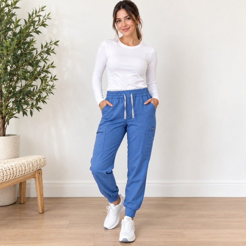 FIGS Technical Collection Zamora Jogger Scrub Pants Ceil Blue Medium Petite M/P